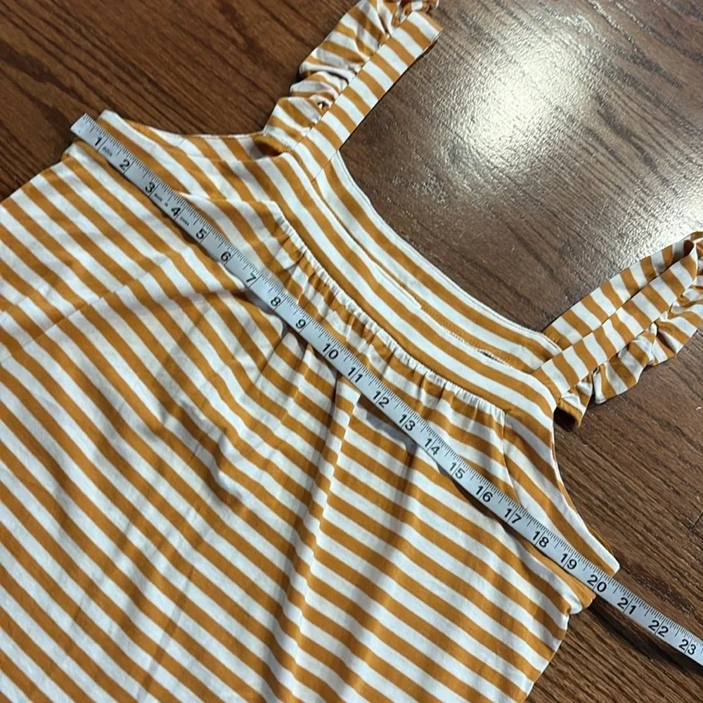 NWT Michael Kors yellow gold White Striped Tank Top cotton ruffle tank straps L
